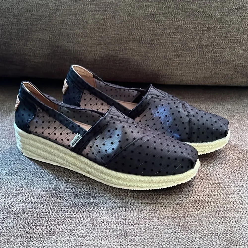 New Joy & Mario Polka Dot Mesh Espadrille Size 6.5W in Black